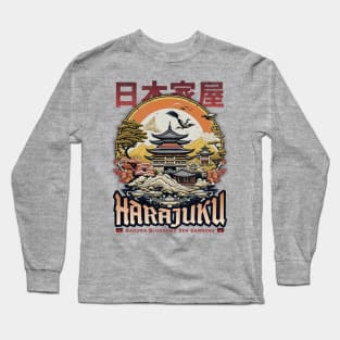 Sakura Japanese  Zen Gardens Grunge Print Tee Long Sleeve T-Shirt